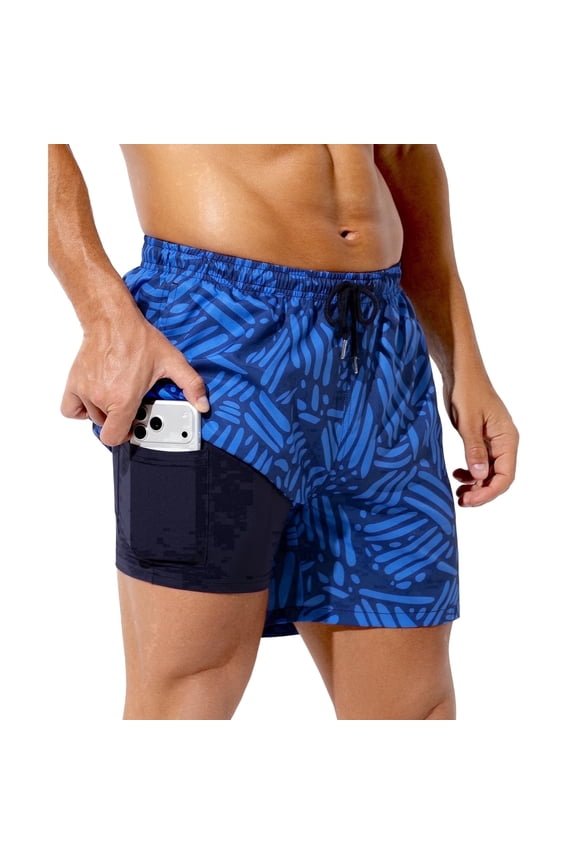 Men's Swim Trunks with Compression Liner 5" Quick Dry Board Shorts with Pockets Beach Shorts Swim Shorts for Men