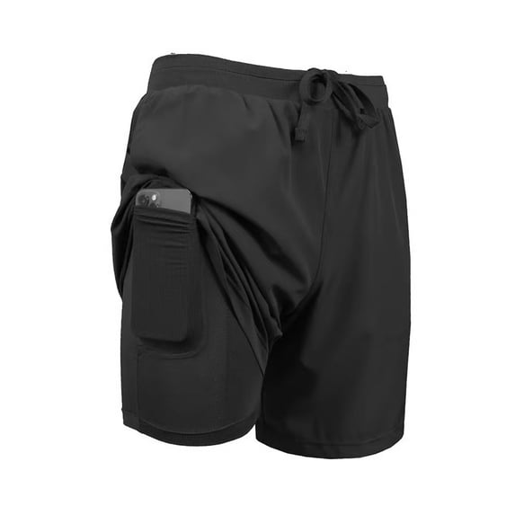 Men's Swim Trunks with Compression Liner Stretch Swimming Shorts with Pockets Black S