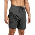 thumbnail image 1 of Men's Swim Trunks with Compression Liner Stretch Swimming Shorts with Pockets Dark Gray L, 1 of 4