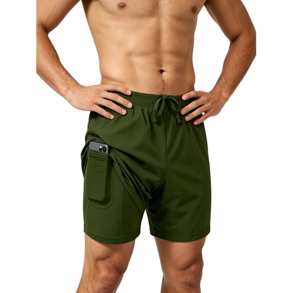 Men's Swim Trunks with Compression Liner Stretch Swimming Shorts with Pockets Green XXL