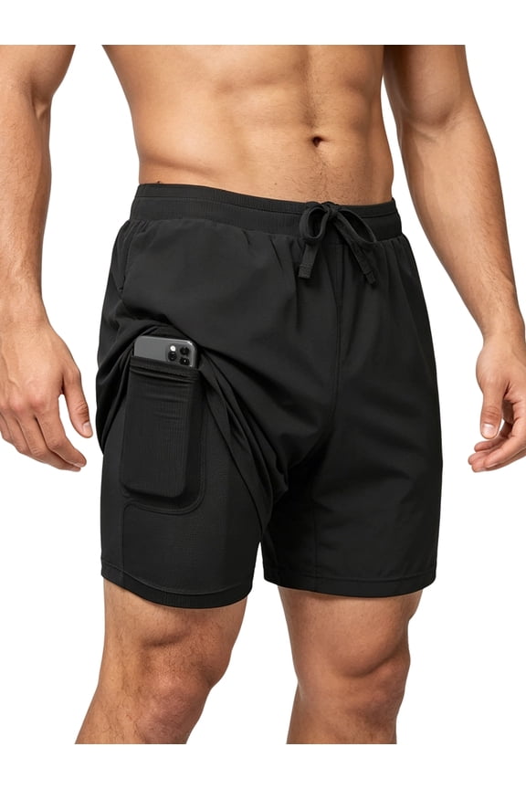 Men's Swim Trunks with Compression Liner Stretch Swimming Shorts with Pockets