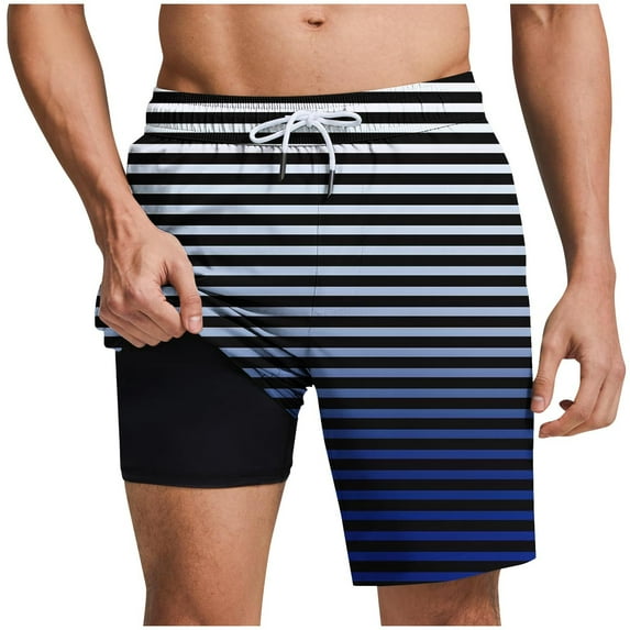 Men's Swim Trunks with Compression Stretch Quick Dry Board Shorts 2 in 1 Quick Dry Swimwear Bathing Suits