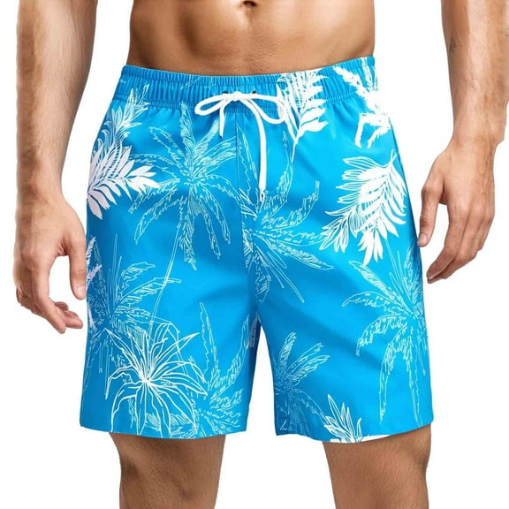 MADHERO Men's Swim Trunks with Lining Quick Dry Summer Funny Print Swimswear Beach Shorts for Men Blue Shrub Size xl