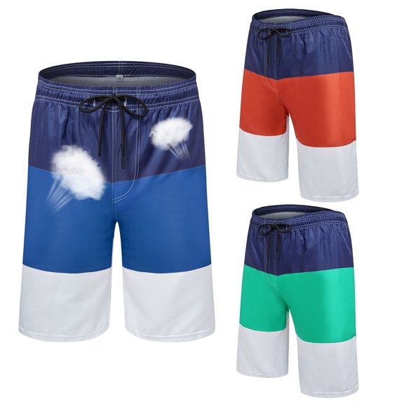 Men's Swimming Trunks Quick Dry Summer Striped Beach Board Shorts Lightweight Beach Shorts with Pockets and Lining