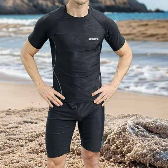 Men's Swimsuit Set Crew Neck Short Sleeve Lightweight Shirts Short Pants Sets Men's Fashion Comfy Casual Leisure Outdoor Sports Swimwear Sets