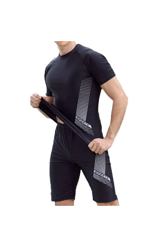 Men's Swimsuit Set With Short - Sleeved Swimming Drying Shirt And Five - Point Pants Men's Swimwear