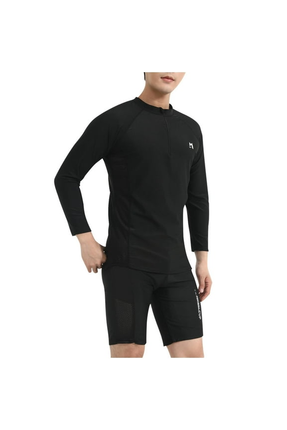 Men's Swimsuit Set With Short - Sleeved Swimming Drying Shirt And Five - Point Pants Men's Swimwear