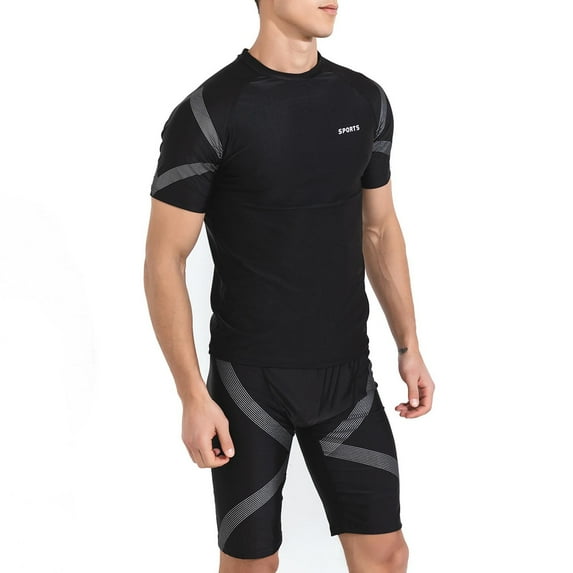 Men's Swimsuit Set With Short - Sleeved Swimming Drying Shirt And Five - Point Pants Men's Swimwear