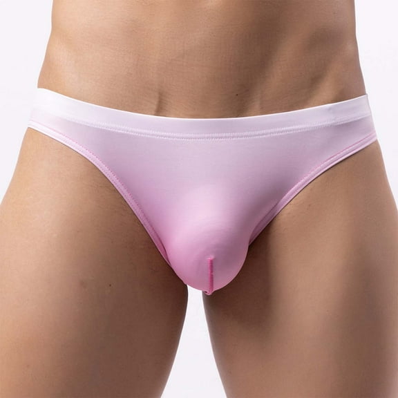 Men's Swimsuit Solid Color Low Waist Swim Briefs Bathing Suit Beach Shorts Push Up Padded Swim Trunks Pink XL