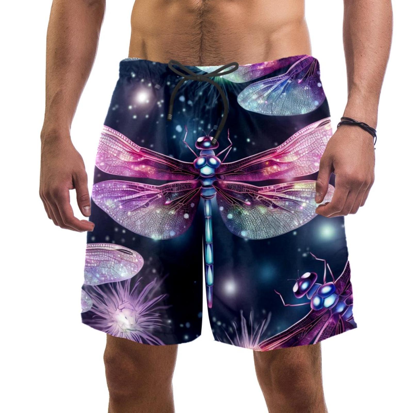 Men's Swimsuit with Pocket Quick Dry, Aesthetic Dragonfly Beach Volleyball Shorts Above Knee
