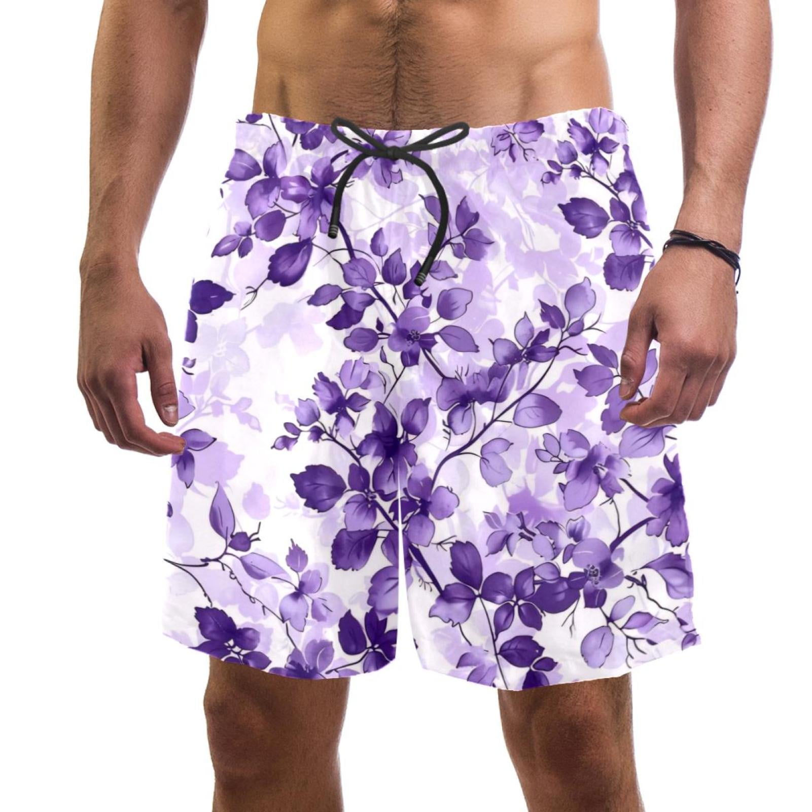 Men's Swimsuit with Pocket Quick Dry, Bright Lilac Aesthetic Pattern Beach Volleyball Shorts