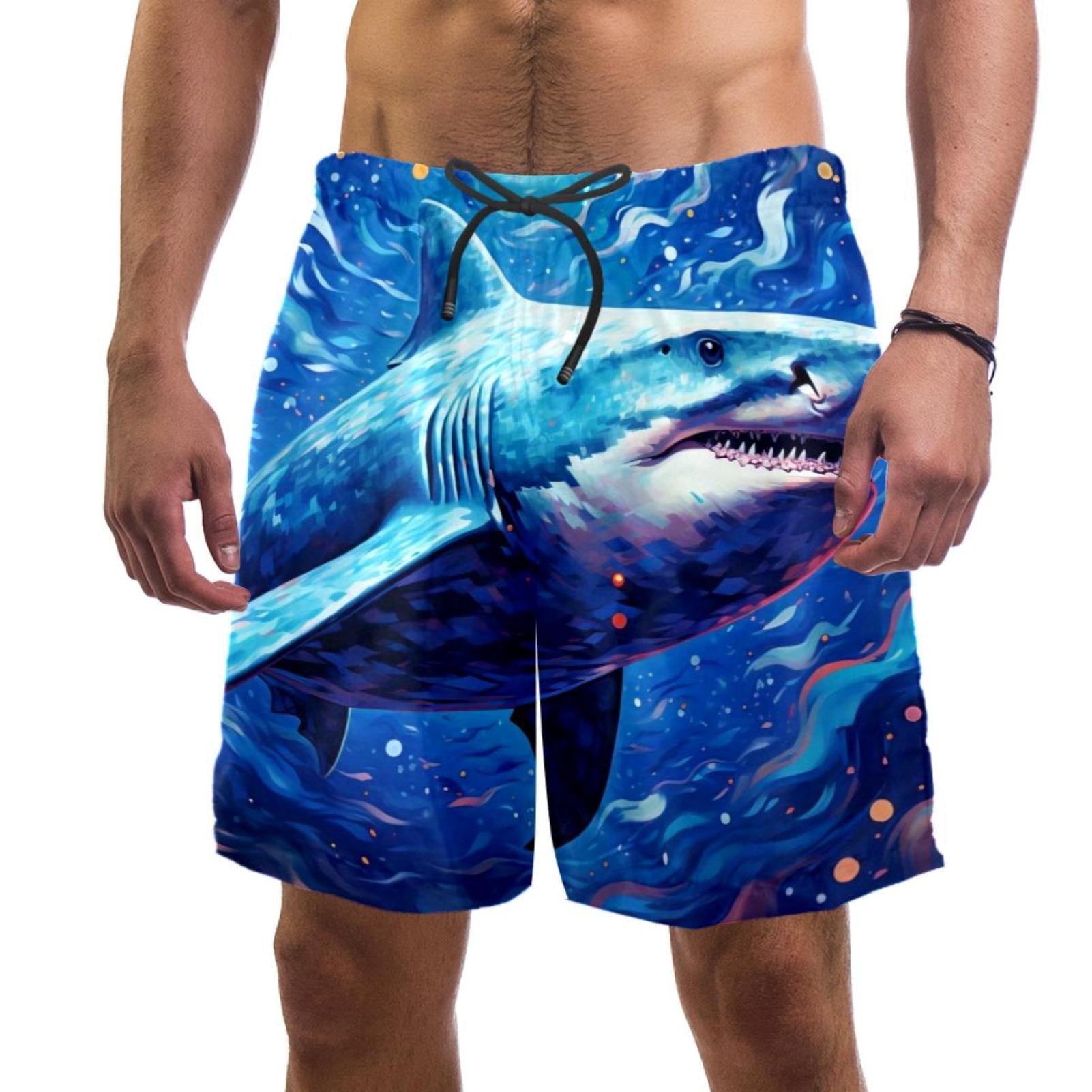 Men's Swimsuit with Pocket Quick Dry, Ocean Shark Starry Sky Background Beach Volleyball Shorts