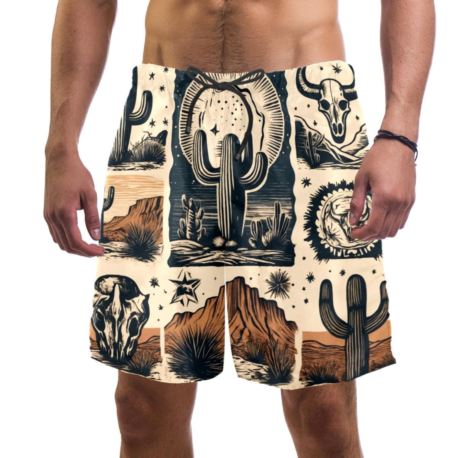 Men's Swimsuit with Pocket Quick Dry, Western Boho Set Beach Volleyball Shorts Above Knee