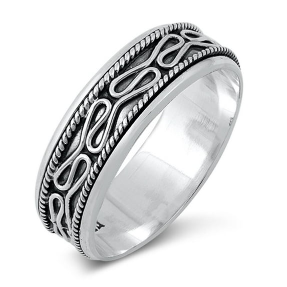 Men's Swirl Design Wedding Ring .925 Sterling Silver Bali Rope Band Jewelry Female Male Size 10