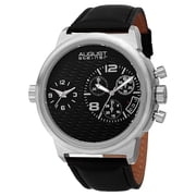 Mens Swiss Quartz Chronograph Dual Time Leather Silver-Tone Strap Watch