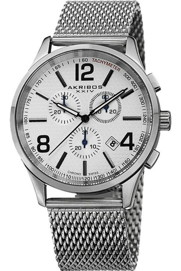 Men's Swiss Quartz Chronograph Stainless Steel Mesh Silver-Tone Bracelet Watch