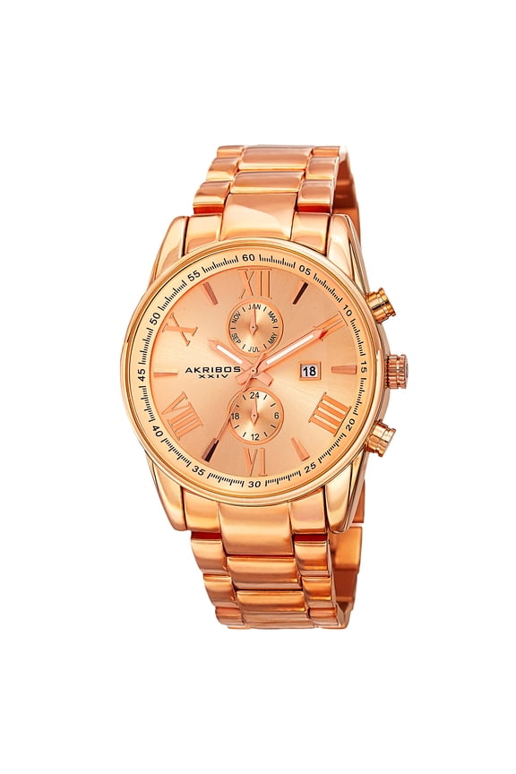 Men's Swiss Quartz Dual-Time Multifunction Stainless Steel Rose-Tone Bracelet Watch