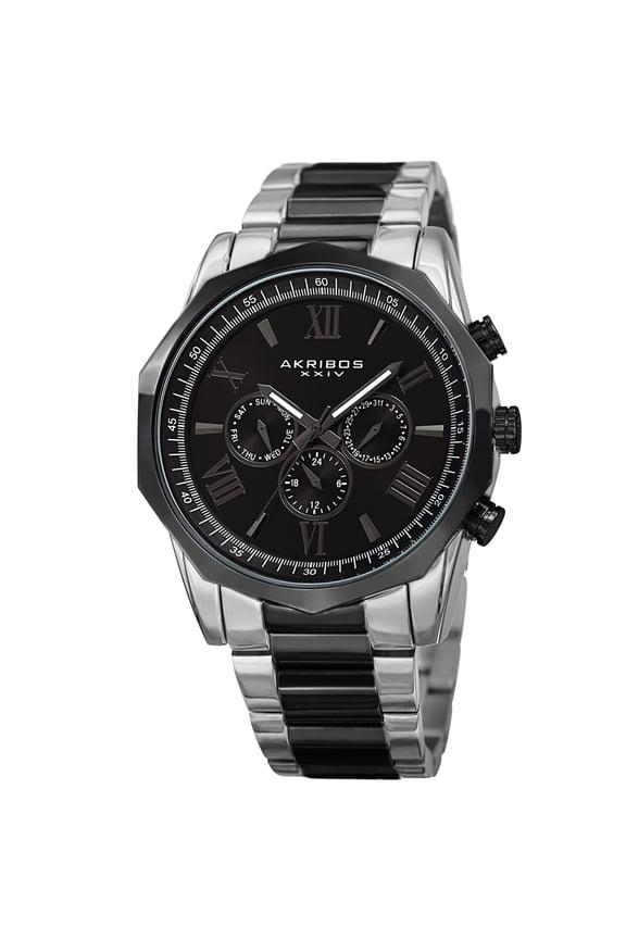 Men's Swiss Quartz Multifunction Two-Tone/Black Stainless Steel Bracelet Watch