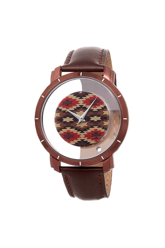 Men's Swiss Quartz Retro Style Transparent Dial Leather Brown Strap Watch