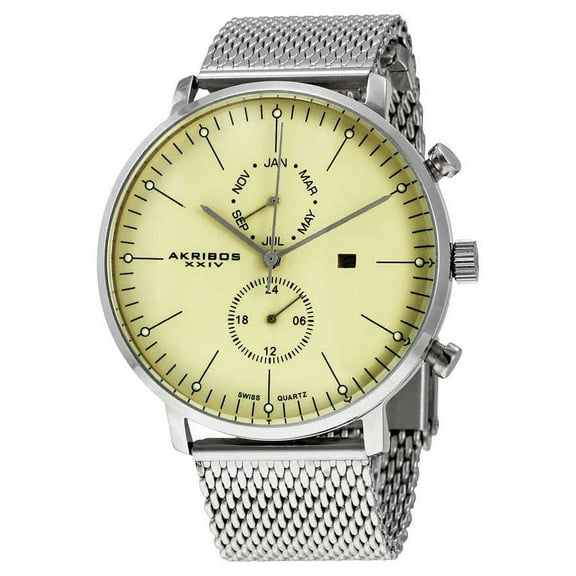 Men's Swiss Quartz Stainless Steel Mesh Strap Watch - Silver-Tone