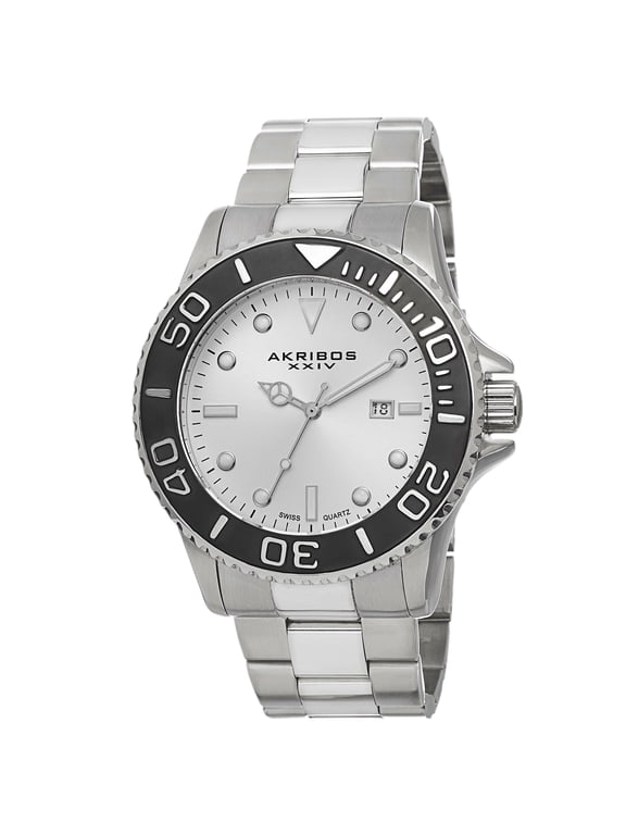 Men's Swiss Quartz Sunray Dial Stainless Steel Silver-Tone Bracelet Watch