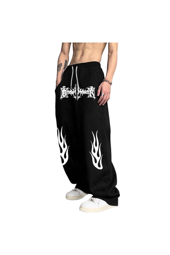 Men's Symmetrical Gothic Spike Print Baggy Gothic Sweatpants Y2k Pants Mens Goth Graphic Pants Streetwear Loose Fit Wide Leg Athletic Joggers with Pockets for Street Wear