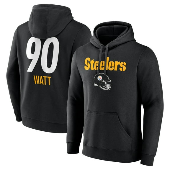 Men's T.J. Watt Pittsburgh Steelers Black Team Wordmark Pullover Hoodie