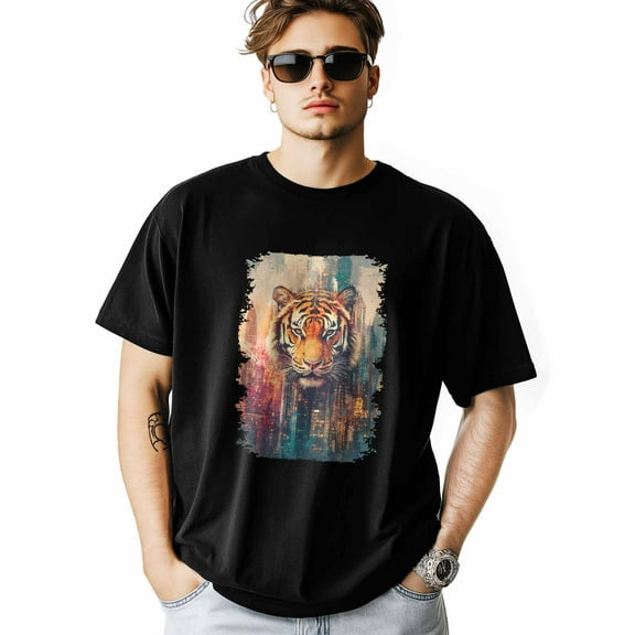 Men's T-Shirt Abstract Art Vintage Tiger Short Sleeve Casual Tee Classic Crew Neck T-Shirt for Men, 2XL