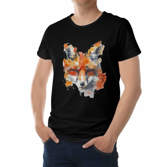 Men's T-Shirt,Abstract Fox Short Sleeve Crewneck Casual Tee Shirts,Black-XS