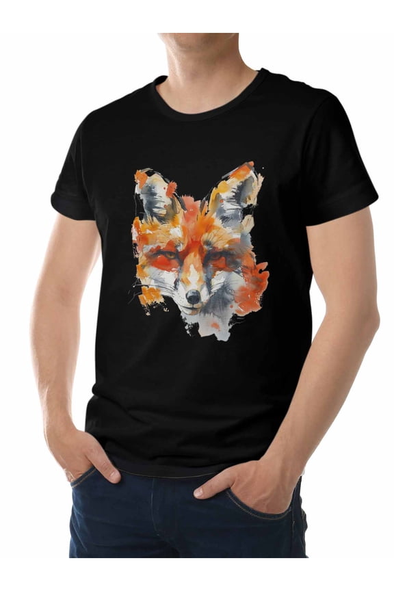 Men's T-Shirt,Abstract Fox Short Sleeve Crewneck Casual Tee Shirts,Black-XS
