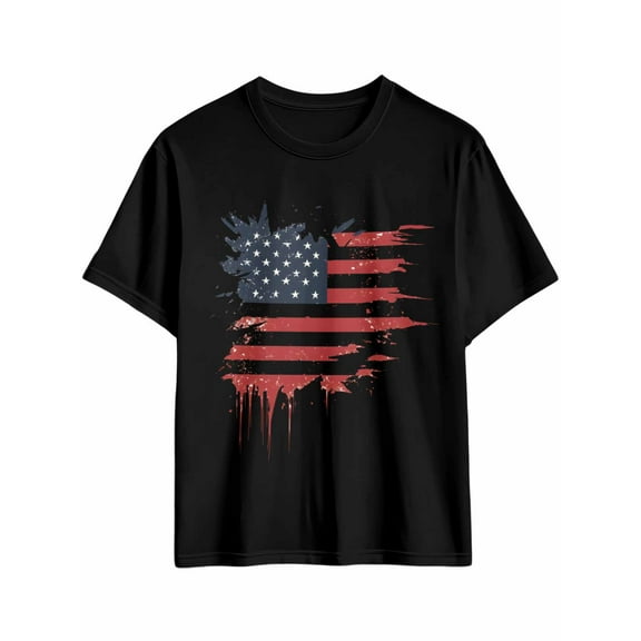 Men's T-Shirt American Flag Cartoon Style Short Sleeve Casual Tee Classic Crew Neck T-Shirt for Men, 4XL