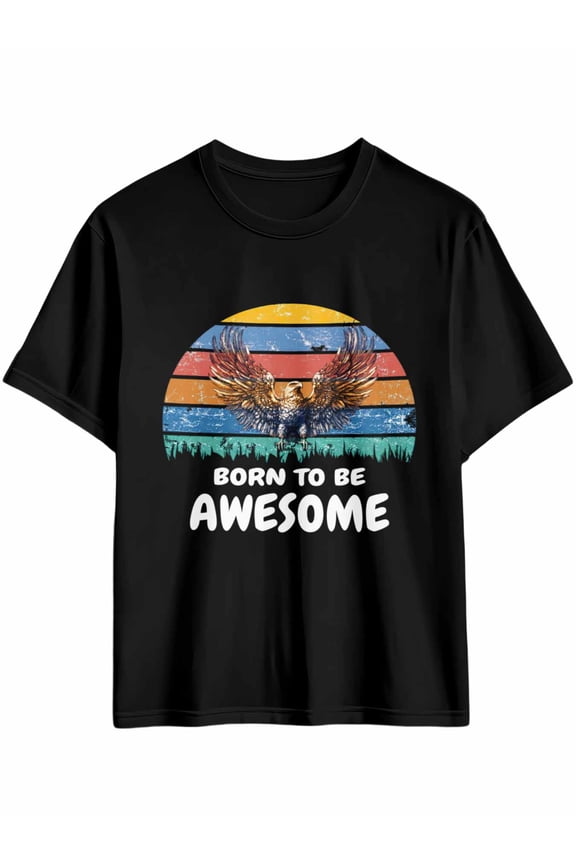 Men's T-Shirt BORN TO BE AWESOME Retro Eagle Short Sleeve Casual Tee Classic Crew Neck T-Shirt for Men, 2XL
