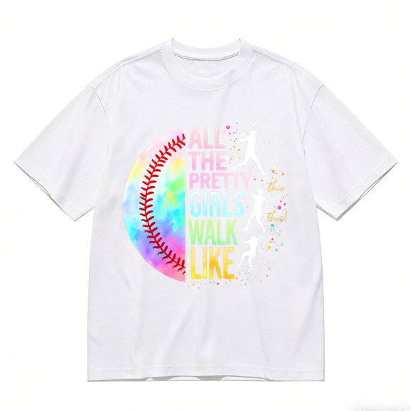 Men's T-Shirt Baseball Ball Colorful Text Silhouettes Comfortable And Versatile Outdoor Casual Short Sleeve