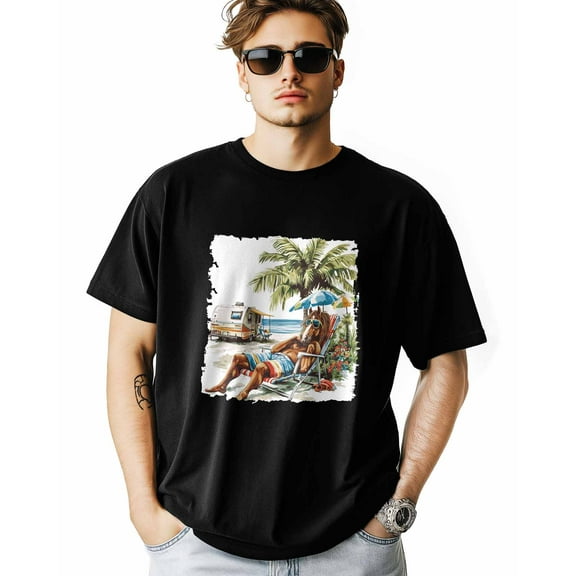 Men's T-Shirt Beach Vacation Palm Tree Camping Car Funny Horse Short Sleeve Casual Tee Classic Crew Neck T-Shirt for Men, M