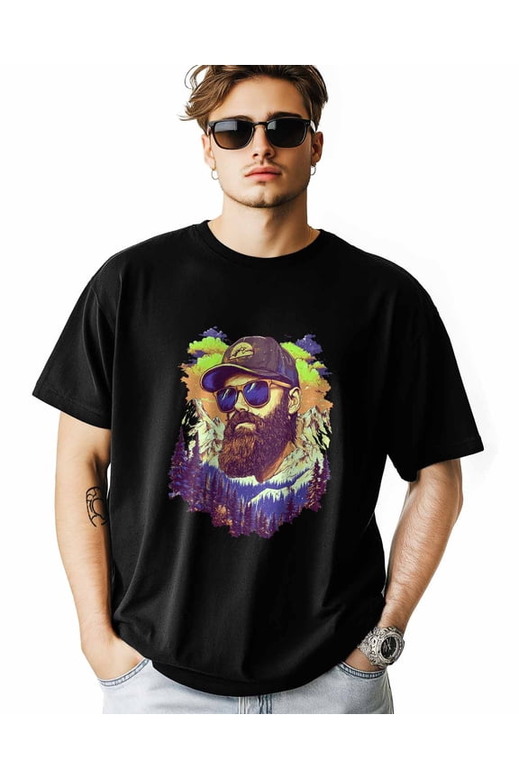 Men's T-Shirt Bearded Man Nature Scenery Short Sleeve Casual Tee Classic Crew Neck T-Shirt for Men, 2XL