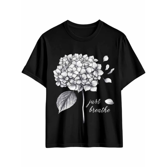 Men's T-Shirt Black And White Hydrangea Sketch Illustration Short Sleeve Casual Tee Classic Crew Neck T-Shirt for Men, Black XL