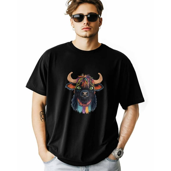 Men's T-Shirt Black Yak Animal Colorful Funny Short Sleeve Casual Tee Classic Crew Neck T-Shirt for Men, 2XL
