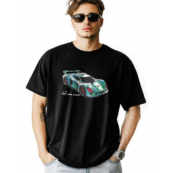 Men's T-Shirt Blue Green Roadster Short Sleeve Casual Tee Classic Crew Neck T-Shirt for Men, 3XL