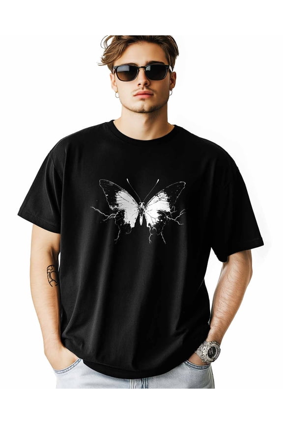 Men's T-Shirt Butterfly Streetwear Y2K Graffiti Short Sleeve Casual Tee Classic Crew Neck T-Shirt for Men, 2XL