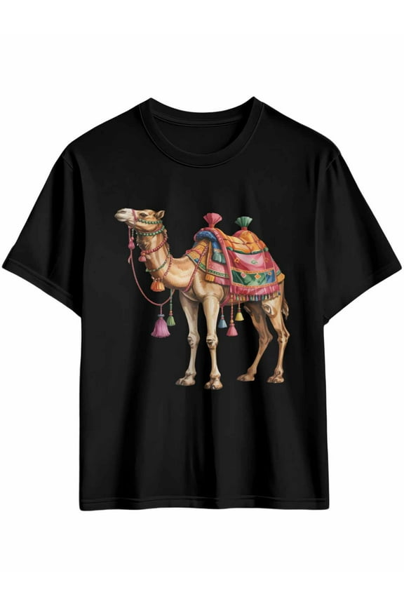 Men's T-Shirt Camels Cute Watercolor Animal in Desert Short Sleeve Casual Tee Classic Crew Neck T-Shirt for Men, M