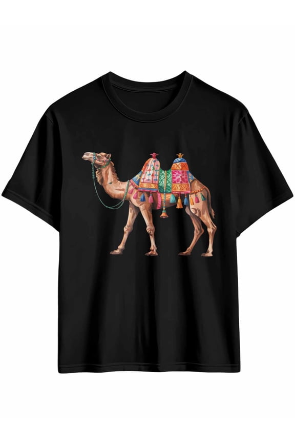 Men's T-Shirt Camels Watercolor Cute Animal in Desert Short Sleeve Casual Tee Classic Crew Neck T-Shirt for Men, 4XL