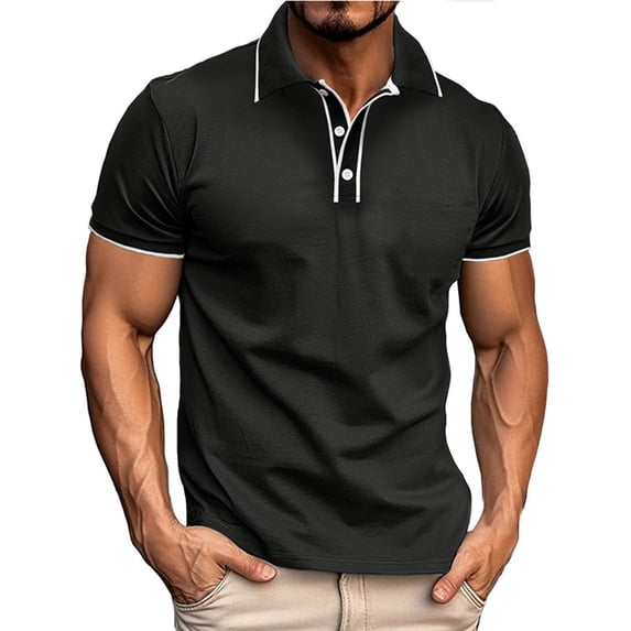 Men's T Shirt Casual Collared Short Sleeve Tees Solid Color Athletic Shirts, 2XL