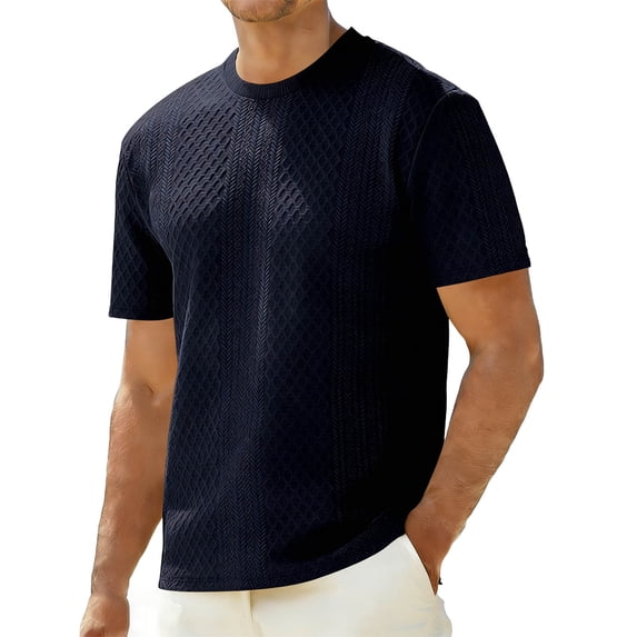 Men's T-Shirt Casual Solid Color Crewneck Short Sleeve Pullover Textured Knit Lightweight Tee