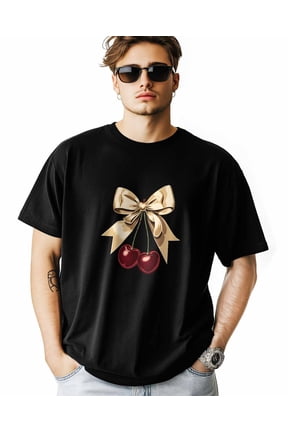 Men's T-Shirt Cherry Bow Short Sleeve Casual Tee Classic Crew Neck T-Shirt for Men, XL