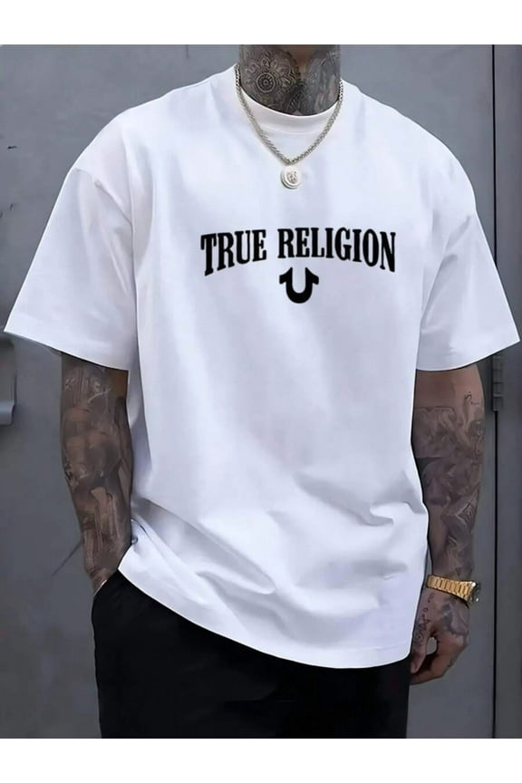 Men's T-Shirt, Classic Graphic T-Shirt, Soft And Comfortable T-Shirts For Men, Script Logo, 180g, 100% Cotton