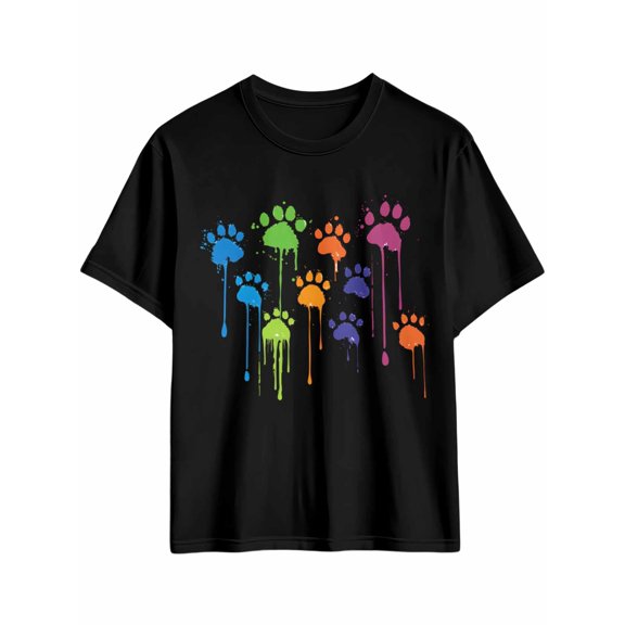 Men's T-Shirt Colorful Paw Printing Cartoon Short Sleeve Casual Tee Classic Crew Neck T-Shirt for Men, XL