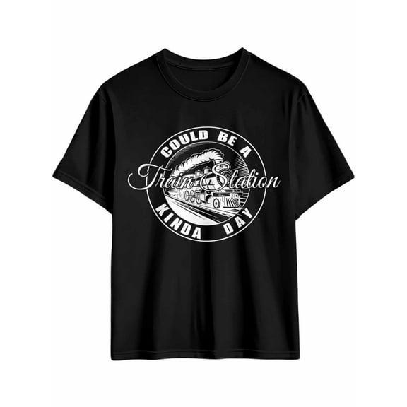 Men's T-Shirt Could Be A Train Station Kind Day Train Street Art Short Sleeve Casual Tee Classic Crew Neck T-Shirt for Men, Black 4XL