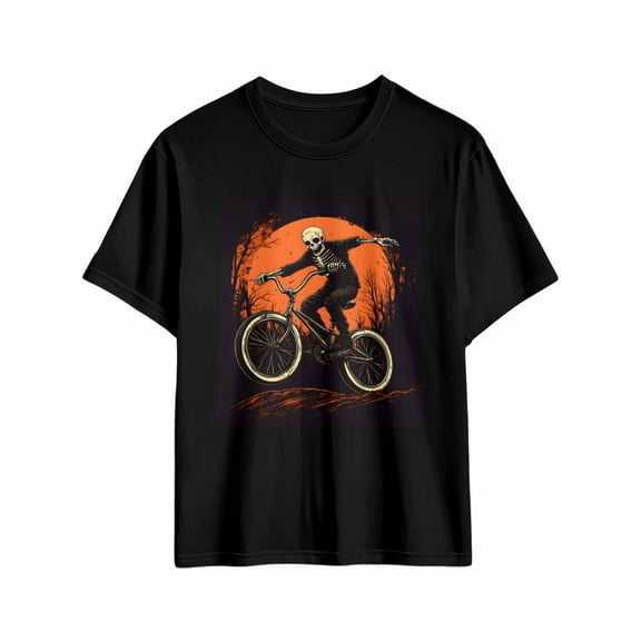 Men's T-Shirt Cycling Skull Short Sleeve Casual Tee Classic Crew Neck T-Shirt for Men, Black L