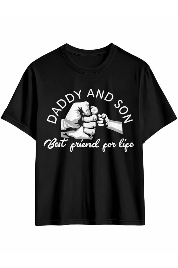 Men's T-Shirt Daddy And Son Fist Bump Short Sleeve Casual Tee Classic Crew Neck T-Shirt for Men, L