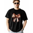 thumbnail image 1 of Men's T-Shirt Dark Brown White Big Bow Short Sleeve Casual Tee Classic Crew Neck T-Shirt for Men, 2XL, 1 of 7